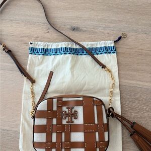 Tory Burch Brown and Cream Crossbody Camera Bag